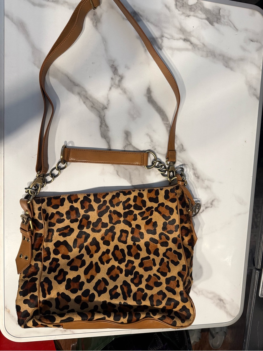 Johnston & Murphy Leopard Print Crossbody Bag in Brown & Black